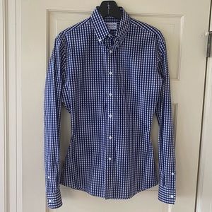 MTailor Navy Checkered Dress Shirt Slim Sz M